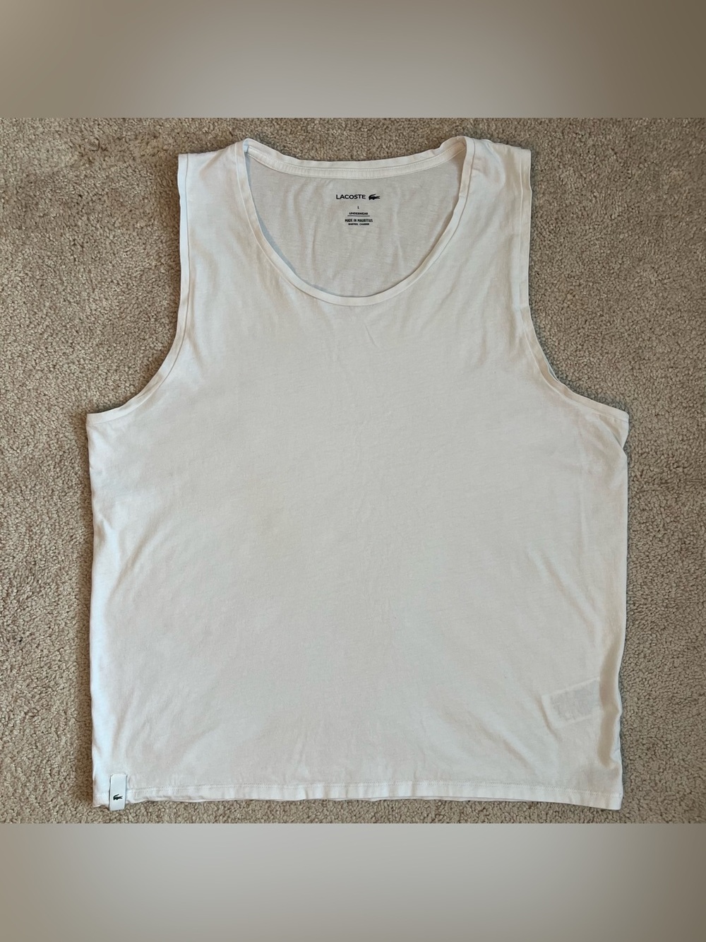 Lacoste Men’s White Tank Top - Classic Cotton Sleeveless  Underwear Shirt